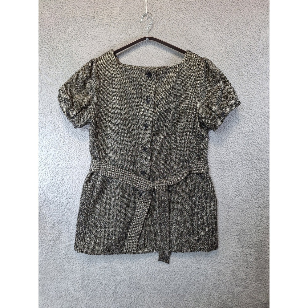 Jennifer Lopez Womens Bottom Up Short Sleeve Belted Top Size XL Business Casual